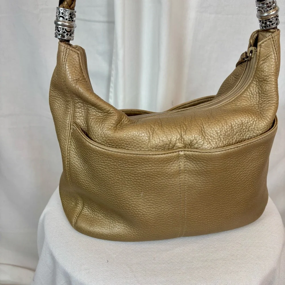 Brighton Gold Leather with Earthy Multicolor Braided Strap Hobo Handbag new $599